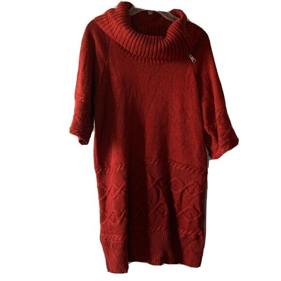 lane bryant 14 16 sweater cowl neck tunic short sleeves rust - Picture 1 of 4